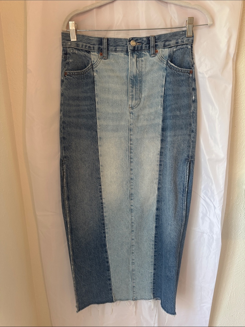 Zara Two-Tone Denim Straight-Leg Jeans - Light & Dark Blue